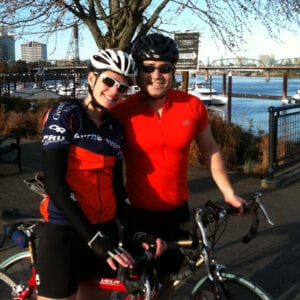 Dr. Kevin Ostrowski, Seattle urologist, with wife on bicycles